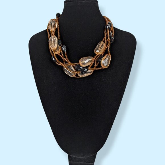 V. Premier Designs Black & Peach Beaded Demi Parure - Picture 4 of 7